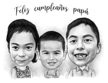 Load image into Gallery viewer, Black and white caricature drawing - Birthday - Black & white portrait - drawings and portraits from your photos - drawking.com - DrawKing