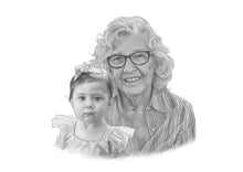 Load image into Gallery viewer, Black and white portrait - Nana drawn with granddaughter - Black & white portrait - drawings and portraits from your photos - drawking.com - DrawKing